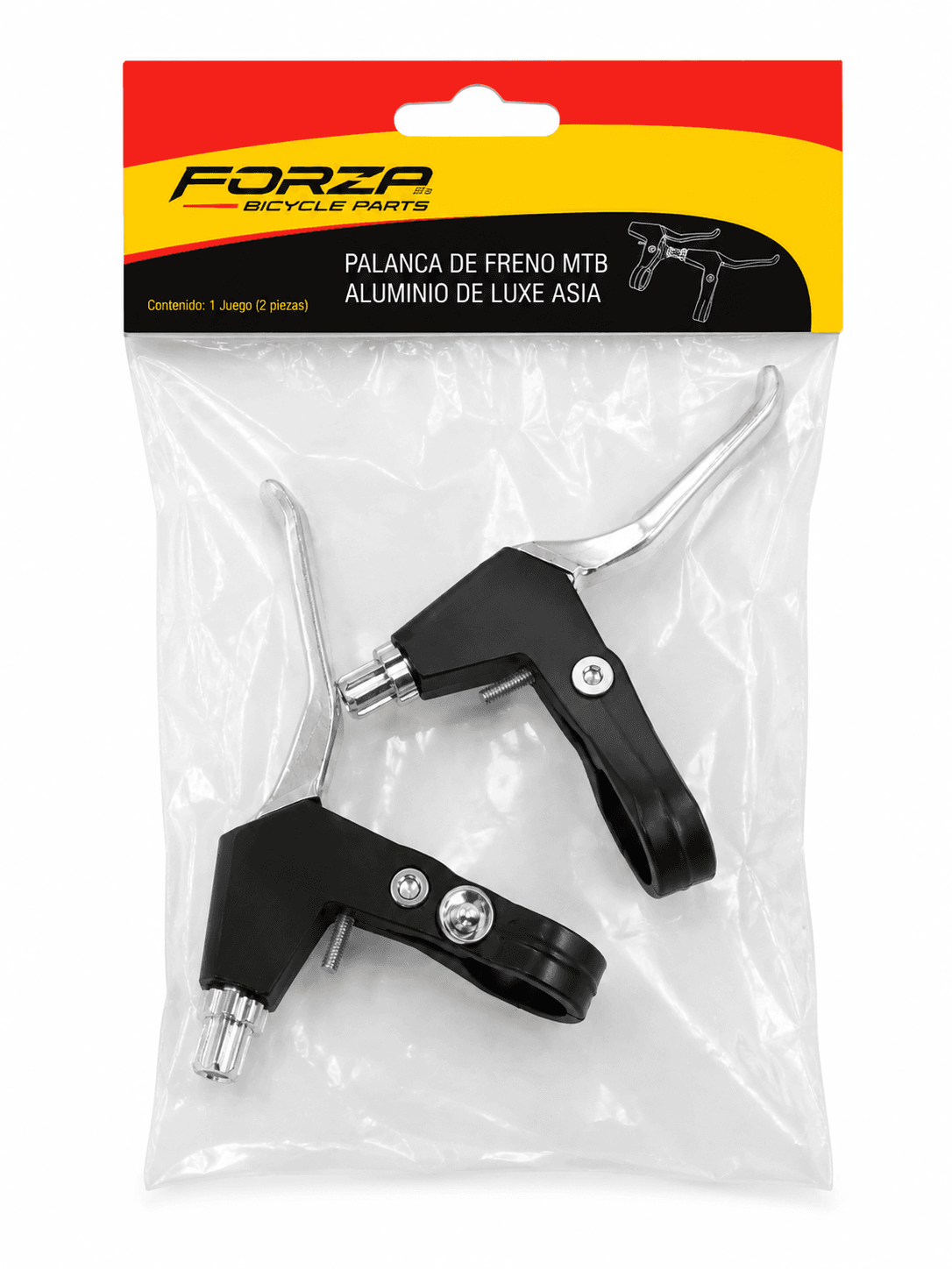 PALANCA DE FRENO DE ALUMINIO PARA BICICLETA DE MONTAÑA MARCA FORZA NEGRO CON PLATEADO